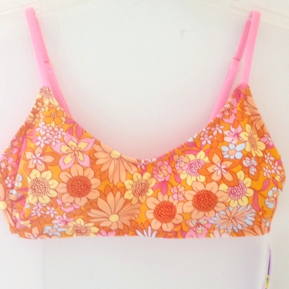 WILD FABLE ORANGE FLORAL SCOOP NECK BIKINI TOP SIZE LARGE NWT - Picture 4 of 6